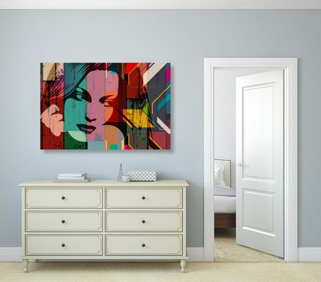 OBRAZ PORTRET KOBIETY NA KOLOROWYM TLE - POP ART OBRAZY - OBRAZY