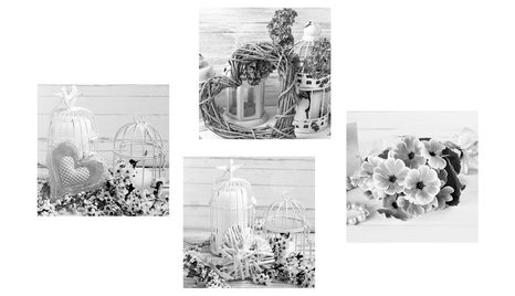 SET OBRAZOV ČIERNOBIELE LUCERNIČKY S KYTICOU - SESTAVY OBRAZŮ - OBRAZY