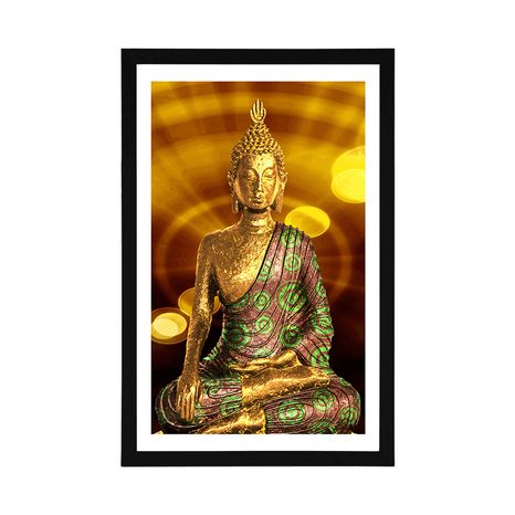 PLAKAT Z PASSE-PARTOUT POSĄG BUDDY Z ABSTRAKCYJNYM TŁEM - FENG SHUI - PLAKATY