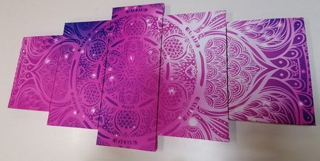 5-DÍLNÝ OBRAZ INDICKÁ MANDALA S GALAKTICKÝM POZADÍM - OBRAZY FENG SHUI - OBRAZY