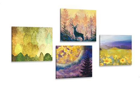 BILDER-SET GESCHICHTE DES HIRSCHES ALS ÖLGEMÄLDE-IMITATION - BILDERSETS - BILDER