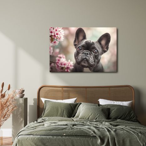 OBRAZ ROZTOMILÝ BULDOČEK MEZI KVĚTY - OBRAZY PSI - OBRAZY