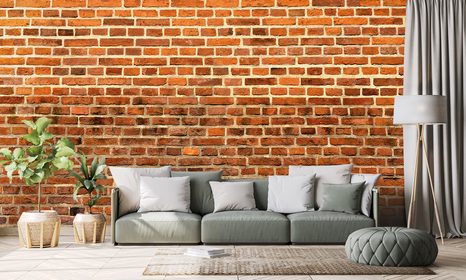 FOTOTAPETA ORANŽOVÁ CIHLOVÁ ZEĎ - TAPETY S IMITACÍ CIHLY, KAMENE A BETONU - TAPETY