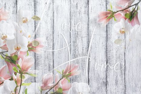 TAPÉTA VINTAGE ORCHIDEA FELIRATTAL - LOVE BEGINS AT HOME - TAPÉTÁK - 🔥 TELJES KIÁRUSÍTÁS