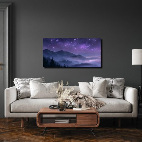 QUADRO SU TELA – NEBULOSA NOTTURNA TRA LE MONTAGNE - QUADRI MONTAGNE - STAMPE E QUADRI