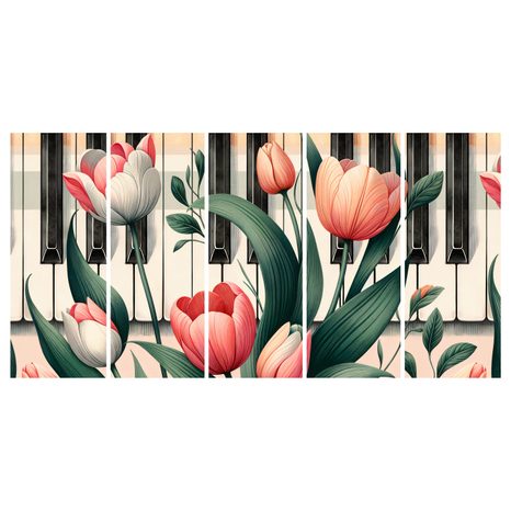 5-DÍLNÝ OBRAZ KLAVÍR A TULIPÁNY V KVĚTINOVÉ SYMFONII - OBRAZY KVĚTŮ - OBRAZY