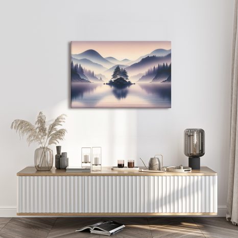 OBRAZ OSTROV UPROSTŘED JEZERA - OBRAZY JEZERA - OBRAZY