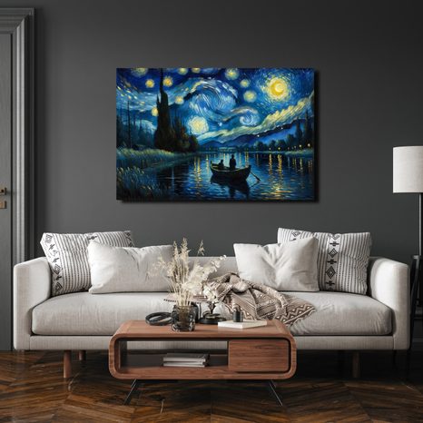 WANDBILD BOOT UNTER NACHTHIMMEL - BILDER VON NATUR UND LANDSCHAFT - BILDER