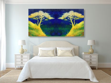 QUADRO SU TELA – TRAMONTO MAGICO SULLA CAMPAGNA - QUADRI ALBERI DELLA VITA - STAMPE E QUADRI