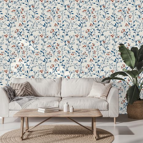 SELBSTKLEBENDE TAPETE ZARTE BLUMEN AUF WEISSEM HINTERGRUND - TAPETEN MIT BLUMENMOTIVEN - TAPETEN