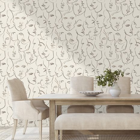 TAPETA ABSTRAKTNÍ KRESBY TVÁŘÍ NA BÉŽOVÉM POZADÍ - TAPETY LIDÉ A CELEBRITY - TAPETY