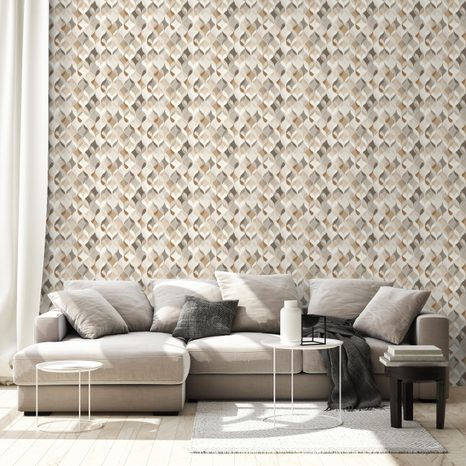 TAPETE BEIGE GEOMETRIE MIT 3D-EFFEKT - GEMUSTERTE TAPETEN - TAPETEN