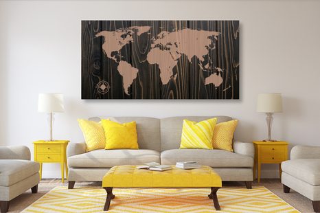 TABLOU HARTA CU BUSOLĂ PE LEMN - TABLOURI CU HĂRȚI - TABLOURI