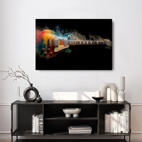 WANDBILD GITARRE IM BUNTEN RAUCH - MUSIKBILDER - BILDER