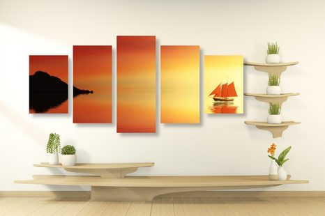 TABLOU 5-PIESE VELIER PORTOCALIU - TABLOU NATURĂ ȘI PEISAJE NATURALE - TABLOURI