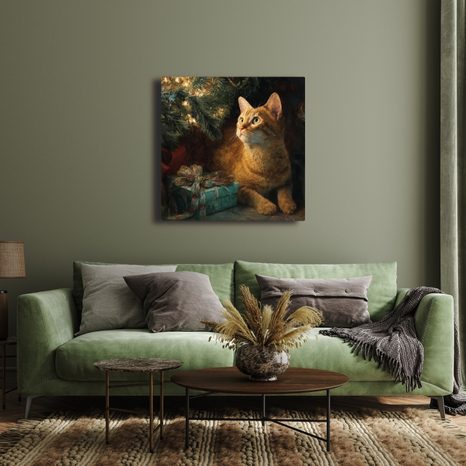 VÁNOČNÍ OBRAZ SVÁTEČNÍ CHVÍLE S KOČKOU - VÁNOČNÍ A ZIMNÍ OBRAZY - OBRAZY
