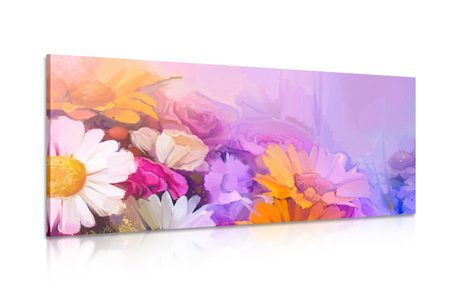 WANDBILD ÖLGEMÄLDE MIT BUNTFARBIGEN BLUMEN - BILDER BLUMEN - BILDER