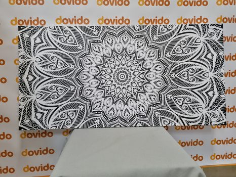 OBRAZ MANDALA HARMONII W WERSJI CZARNO-BIAŁEJ - OBRAZY CZARNO-BIAŁE - OBRAZY