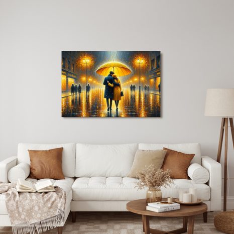 WANDBILD ROMANTIK UNTER DEM REGENSCHIRM - BILDER MIT LIEBESMOTIVEN - BILDER