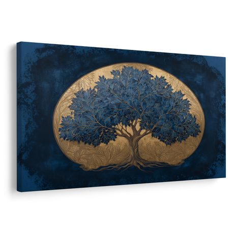 WANDBILD BLAUER LEBENSBAUM AUF GOLDENEM HINTERGRUND - BILDER BÄUME DES LEBENS - BILDER
