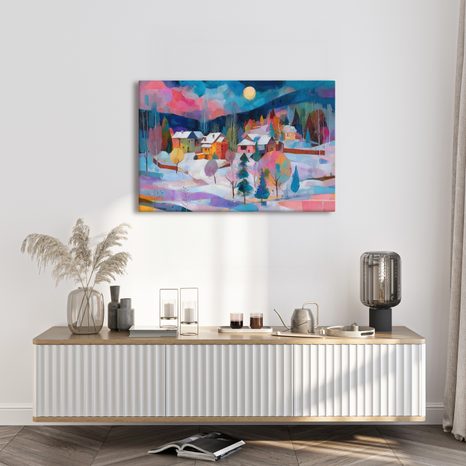 OBRAZ ZIMNÍ POHÁDKA V HORÁCH - BAREVNÉ DOMY - OBRAZY