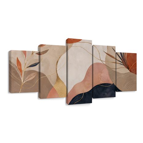 5-TEILIGES WANDBILD ABSTRAKTE BLÄTTER IN ERDTÖNEN - WANDBILDER ABSTRAKTE FORMEN - BILDER