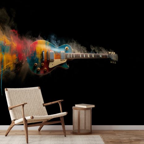 FOTOTAPETE BUNTE E-GITARRE AUF SCHWARZEM HINTERGRUND - MUSIK FOTOTAPETEN - TAPETEN