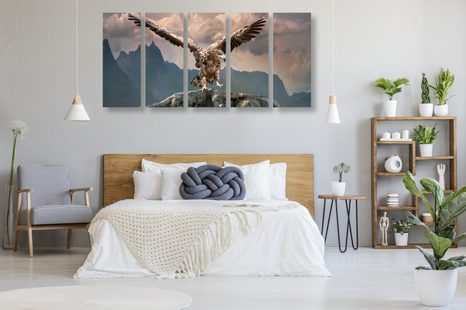 5-DÍLNÝ OBRAZ OREL S ROZTAŽENÝMI KŘÍDLY NAD HORAMI - OBRAZY ZVÍŘAT - OBRAZY