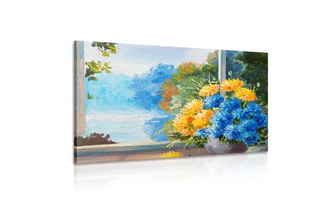 КАРТИНА НА ПЛАТНО – ПРОЛЕТЕН БУКЕТ ДО ПРОЗОРЕЦА - КАРТИНИ С ЦВЕТЯ - КАРТИНИ