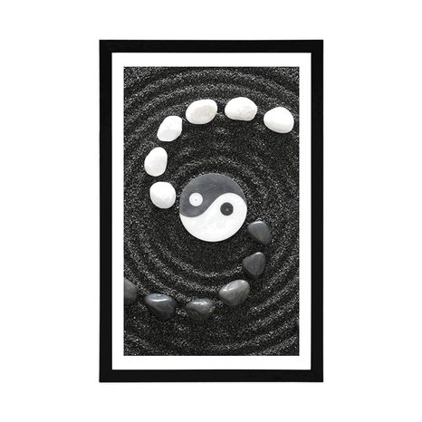 AFFICHE AVEC PASSE-PARTOUT – COMPOSITION HARMONIEUSE YIN ET YANG - NOIR ET BLANC - AFFICHES