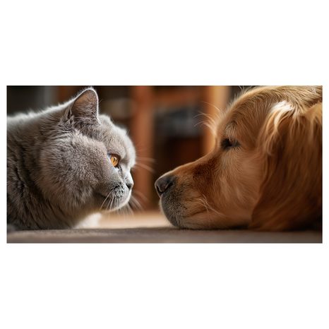 OBRAZ KLIDNÉ SETKÁNÍ KOČKY A PSA - OBRAZY ZVÍŘAT - OBRAZY