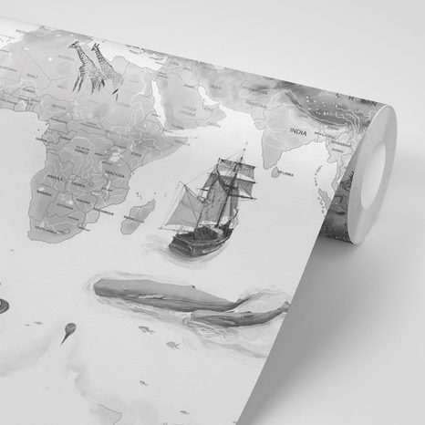 CARTA DA PARATI AUTOADESIVA – MAPPA DISEGNATA BIANCO-GRIGIA - CARTA DA PARATI AUTOADESIVE - CARTA DA PARATI