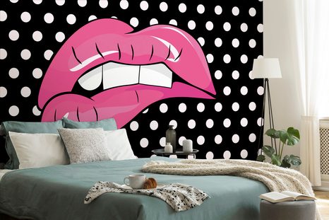 SELBSTKLEBENDE TAPETE ROSA LIPPEN ALS POP-ART - SELBSTKLEBENDE TAPETEN - TAPETEN
