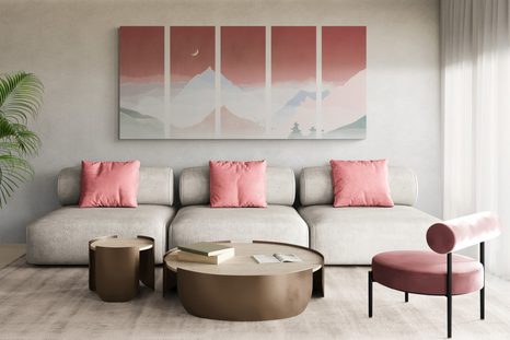 5-DÍLNÝ OBRAZ MĚSÍC NAD PASTELOVÝMI HORAMI - OBRAZY PŘÍRODY A KRAJINY - OBRAZY