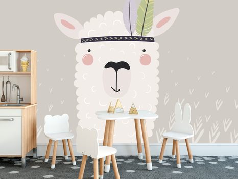 SAMOLEPÍCÍ TAPETA INDIÁNSKÁ LAMA S PEŘÍČKY - SAMOLEPÍCÍ TAPETY - TAPETY