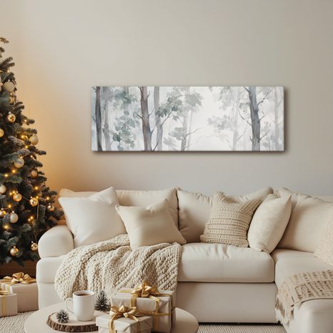 TABLEAU SUR TOILE – FORÊT PAISIBLE DANS LA BRUME - TABLEAUX FORÊT - TABLEAUX