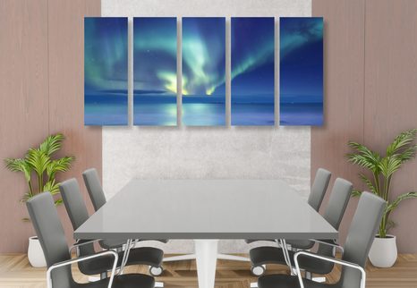5-RÉSZES KÉP AURORA BOREALIS AZ ÓCEÁN FELETT - BOLYGÓ- ÉS CSILLAGMINTÁS KÉPEK - KÉPEK