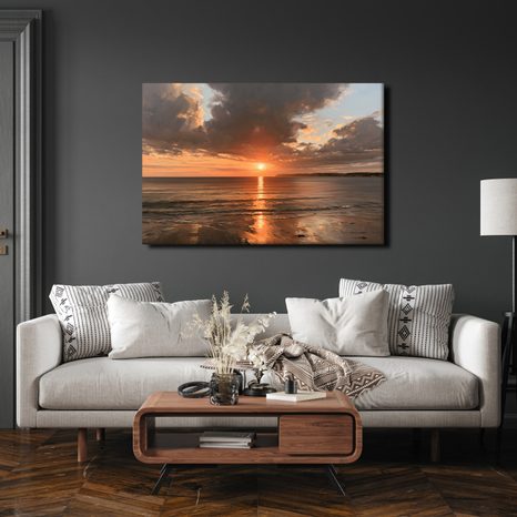TABLEAU SUR TOILE – COUCHER DE SOLEIL SUR LA MER - TABLEAUX LEVER ET COUCHER DE SOLEIL - TABLEAUX