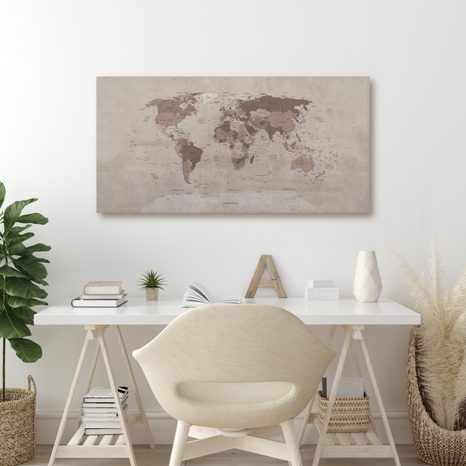 OBRAZ NA KORKU MAPA SVĚTA V ŠEDÉ - PICTURES ON CORK - PICTURES