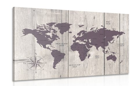 CANVAS PRINT BROWN MAP ON A WOODEN BACKGROUND - PICTURES OF MAPS - PICTURES
