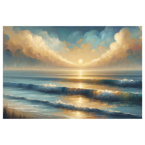 WANDBILD GOLDENER SONNENAUFGANG ÜBER DEM MEER - BILDER VON SONNENAUFGANG UND SONNENUNTERGANG - BILDER