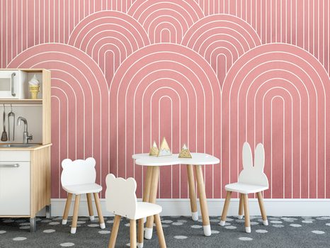 TAPETA STARORŮŽOVÝ VZOR DUHY MID-CENTURY - VZOROVANÉ TAPETY - TAPETY