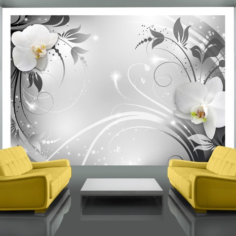 PHOTO WALLPAPER ORCHID ON SILVER BACKGROUND