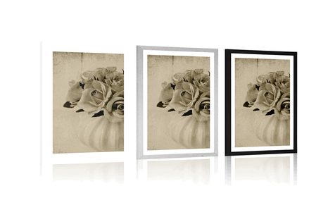 PLAKAT S PASPARTUJEM VRTNICE V VAZI V SEPIA VARIANTI - ČRNOBELI - PLAKATI