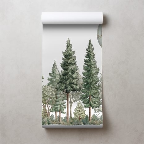 TAPETA MEDVĚD V BALÓNU NAD LESEM - DĚTSKÉ TAPETY - TAPETY