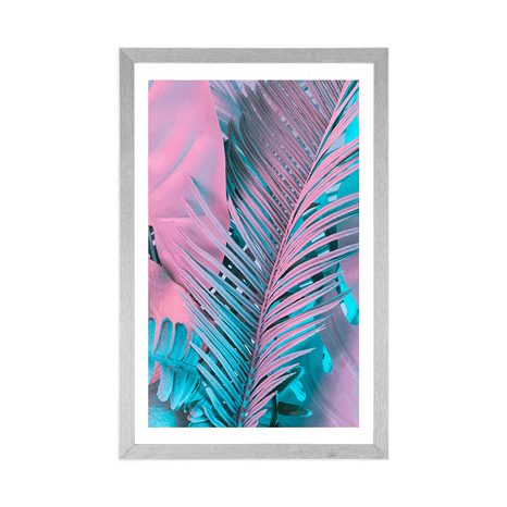 PLAKAT Z PASSE-PARTOUT LIŚCIE PALMOWE W NIEZWYKŁYCH NEONOWYCH KOLORACH - PRZYRODA - PLAKATY