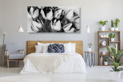STAMPA SU TELA – TULIPANI CON TOCCO PRIMAVERILE IN BIANCO E NERO - QUADRI BIANCO E NERO - STAMPE E QUADRI