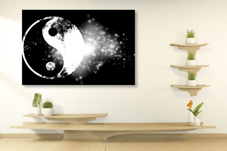 КАРТИНА НА ПЛАТНО – СИМВОЛ ИН И ЯН В ЧЕРНО-БЯЛ ВАРИАНТ - ЧЕРНО-БЕЛИ КАРТИНИ - КАРТИНИ