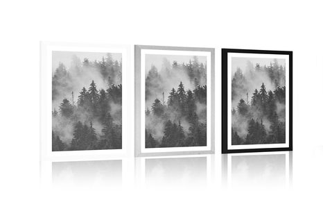 POSTER – MONTAGNE NELLA NEBBIA IN BIANCO E NERO - NATURA - POSTER