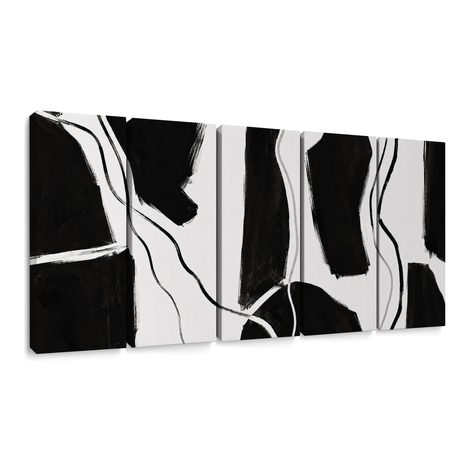 TABLEAU EN 5 PARTIES – LIGNES ABSTRAITES EN NOIR ET BLANC - IMAGES FORMES ABSTRAITES - TABLEAUX